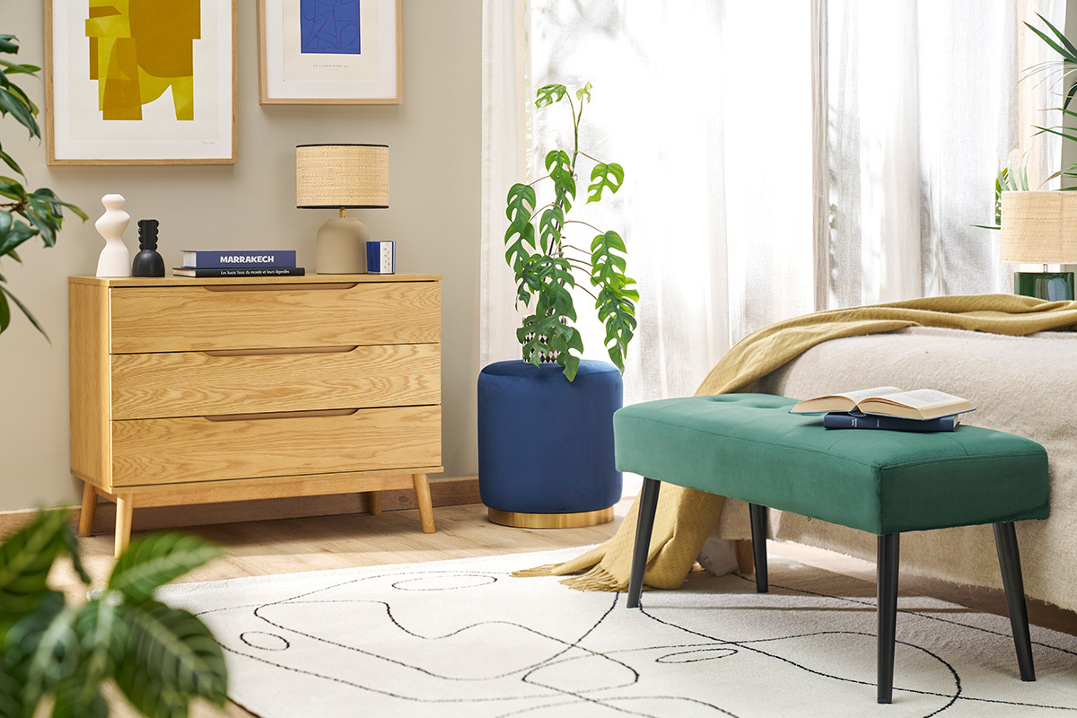 Cmoda escandinava de madera clara de roble con 3 cajones L90 cm FELIX