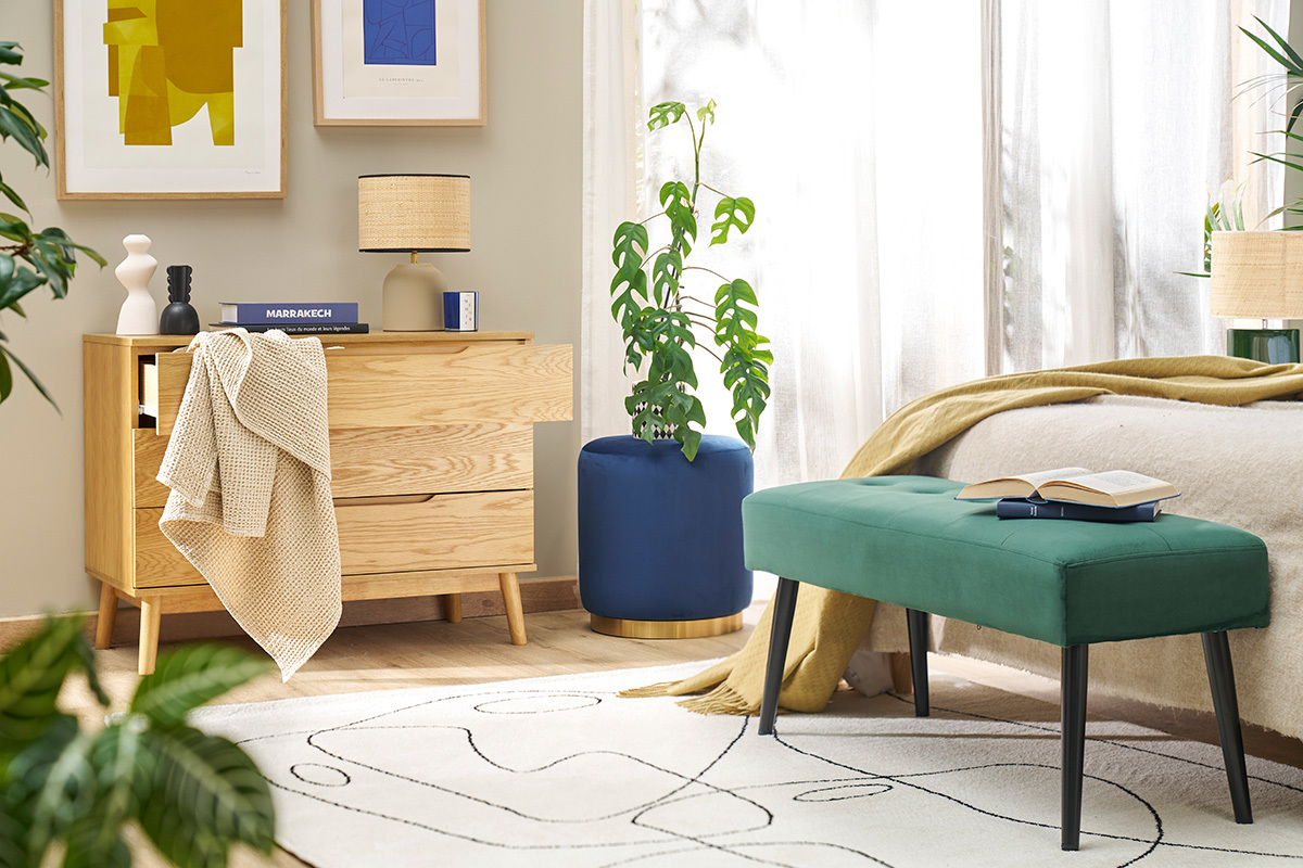 Cmoda escandinava de madera clara de roble con 3 cajones L90 cm FELIX