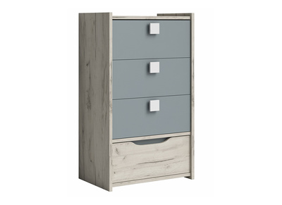 Cómoda moderna 4 cajones fresno blanco y gris TOM - Cómoda moderna 4 cajones fresno blanco y gris TOM
