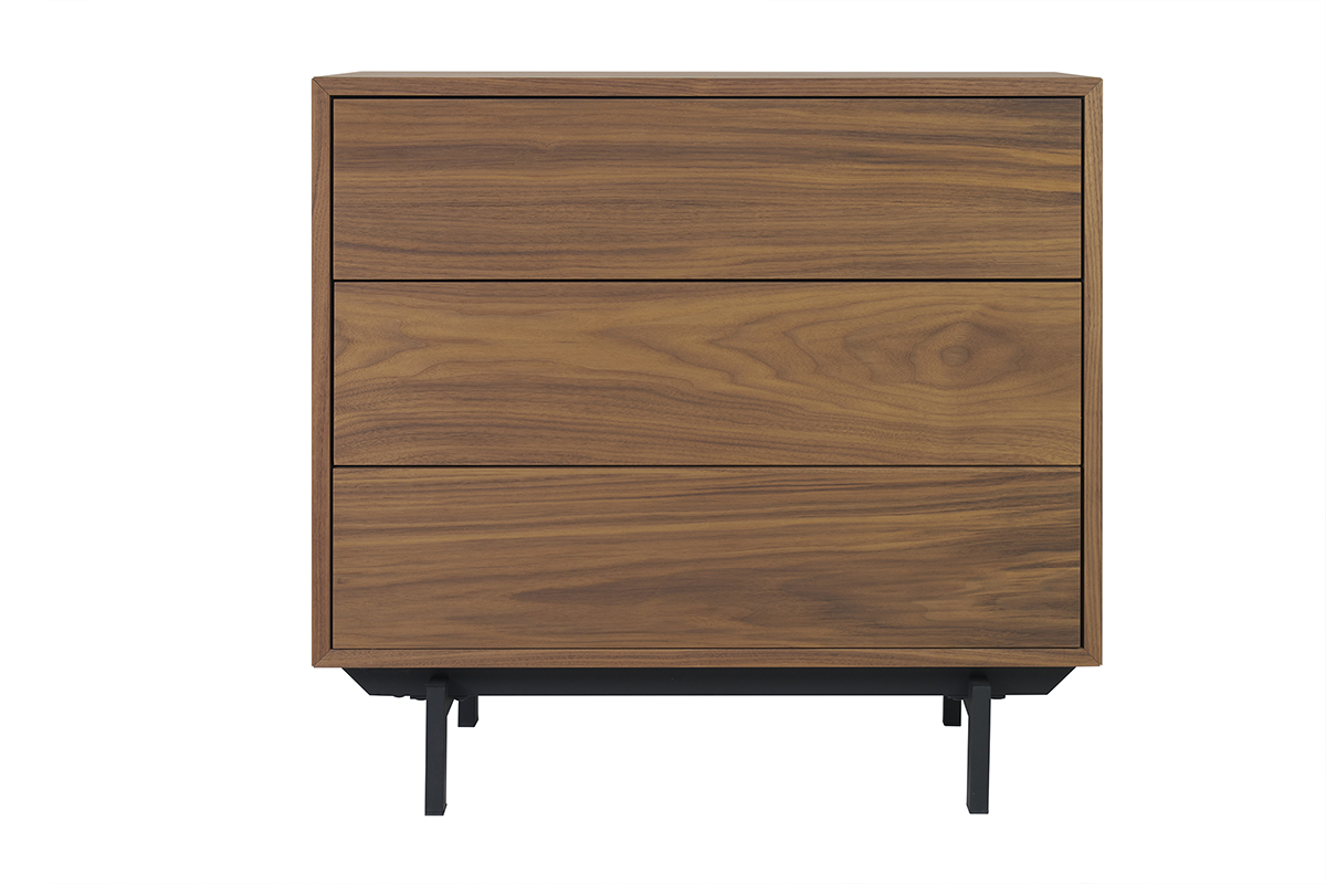 Cmoda vintage con 3cajones de nogal y metal 80,5cm MANNY