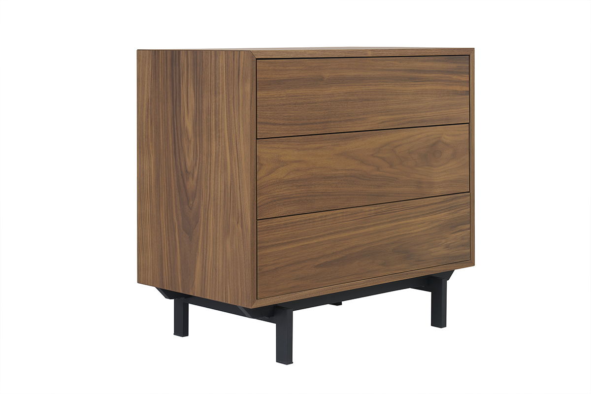 Cmoda vintage con 3cajones de nogal y metal 80,5cm MANNY