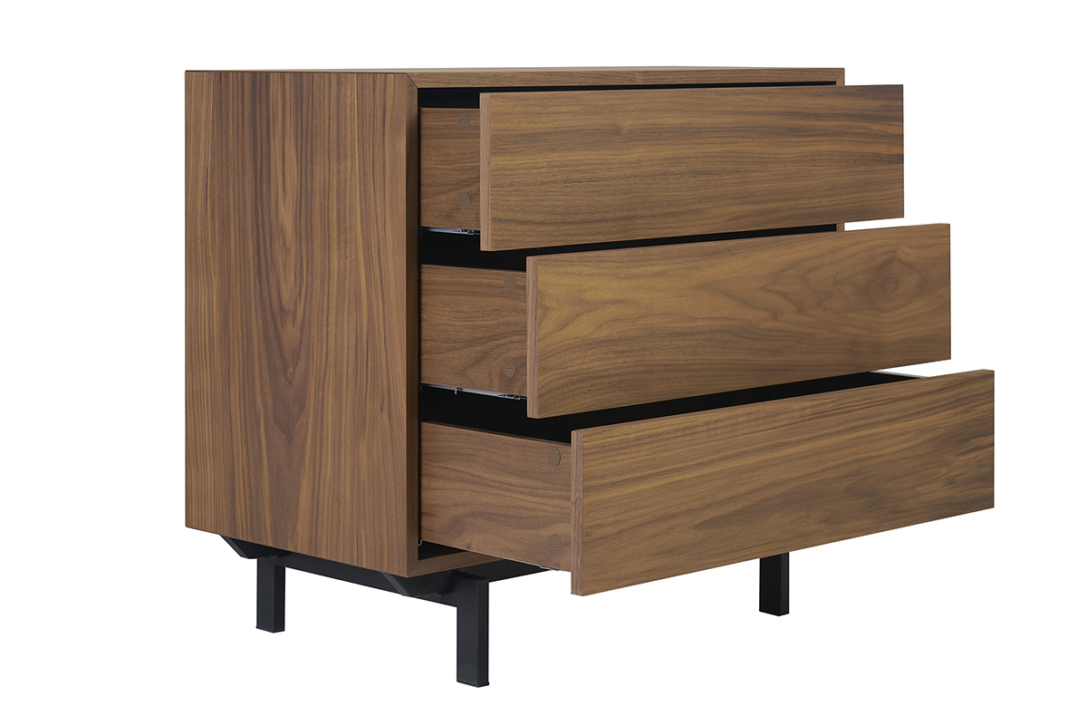 Cmoda vintage con 3cajones de nogal y metal 80,5cm MANNY