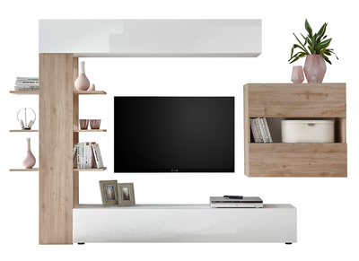Composición TV de pared acabados madera clara y blanco ETERNEL