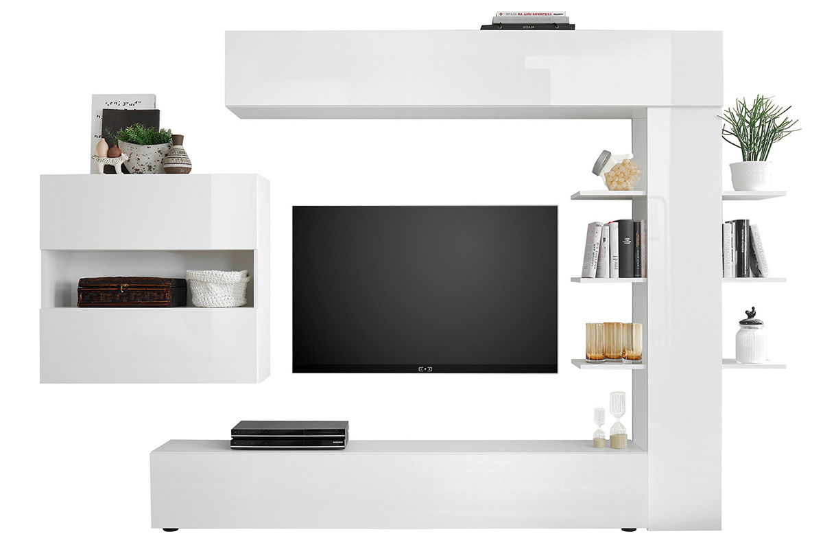 Composicin TV de pared lacado blanco brillante ETERNEL