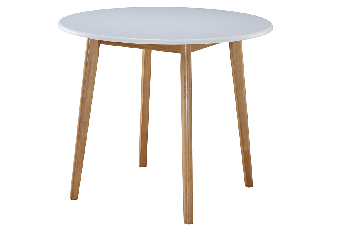 Conjounto mesa y 4 sillas blanco y madera LEENA