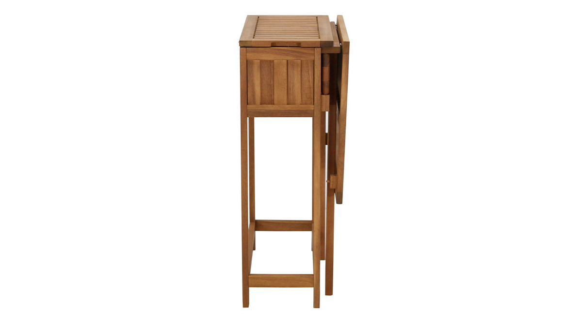 Conjunto de 2 sillas plegables y 1 mesa de balcn abatible con almacenaje de madera maciza PRADO