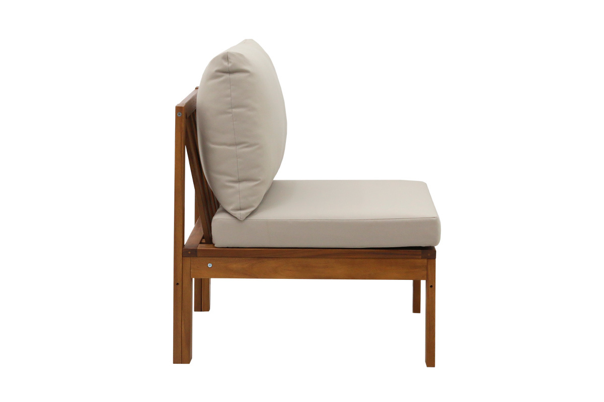 Conjunto de jard�n 3-4 plazas en madera maciza, 2 juegos de fundas (taupe o crudo) y reposabrazos trenzados ALOHA