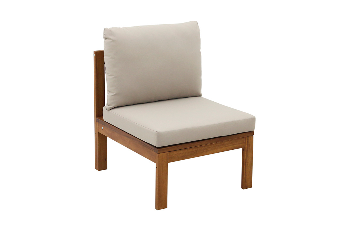 Conjunto de jard�n 3-4 plazas en madera maciza, 2 juegos de fundas (taupe o crudo) y reposabrazos trenzados ALOHA