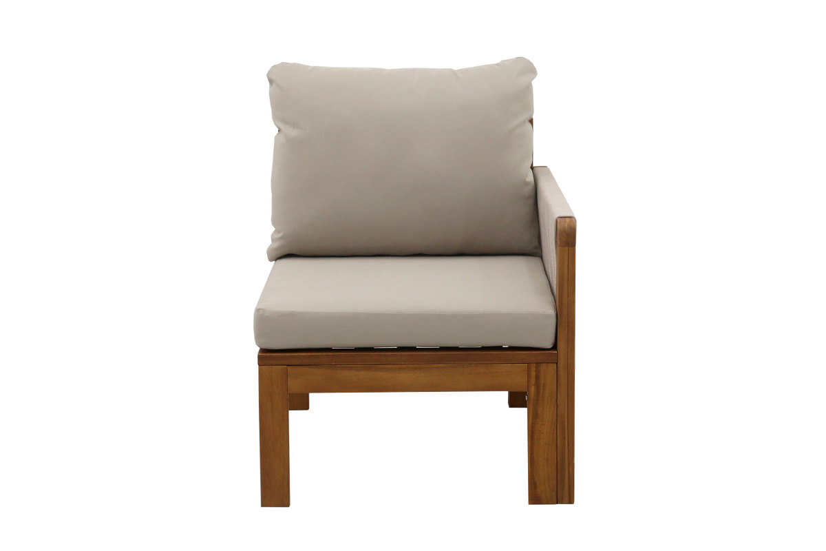 Conjunto de jard�n 3-4 plazas en madera maciza, 2 juegos de fundas (taupe o crudo) y reposabrazos trenzados ALOHA