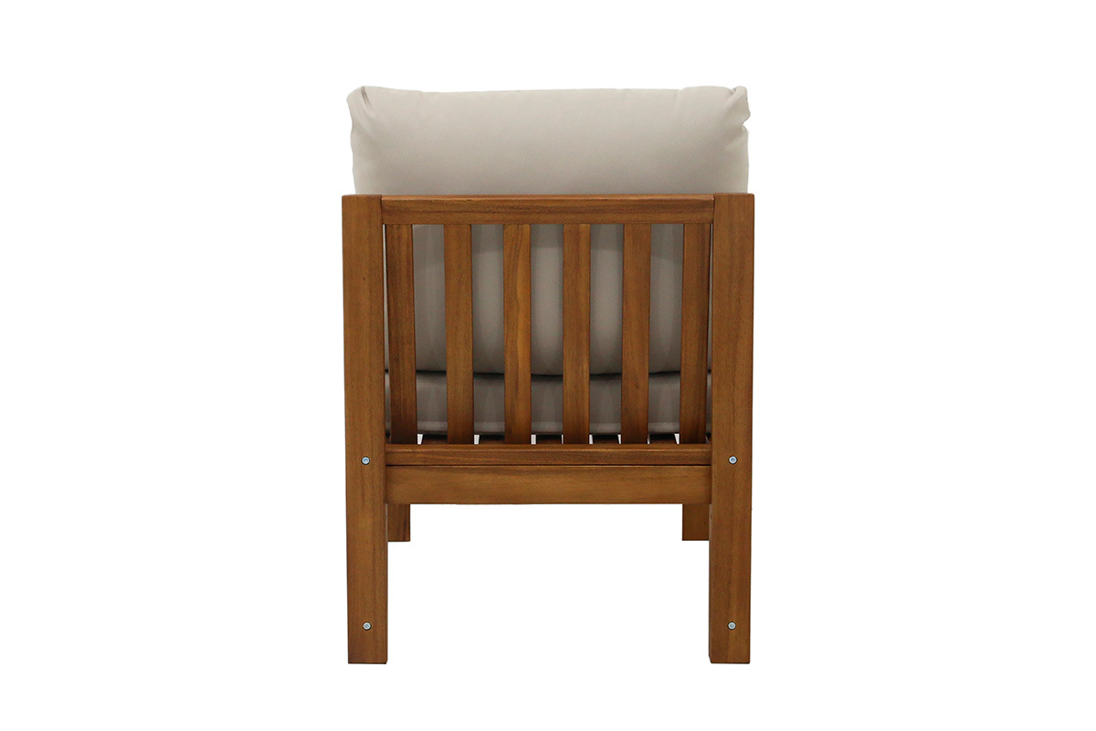 Conjunto de jard�n 3-4 plazas en madera maciza, 2 juegos de fundas (taupe o crudo) y reposabrazos trenzados ALOHA