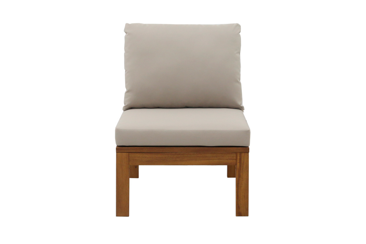 Conjunto de jard�n 3-4 plazas en madera maciza, 2 juegos de fundas (taupe o crudo) y reposabrazos trenzados ALOHA