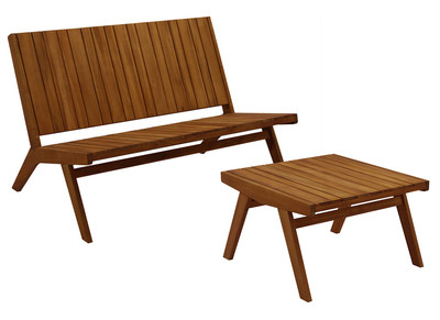 Conjunto de jardín banco de 2 plazas y mesa de centro de madera maciza TIDAK