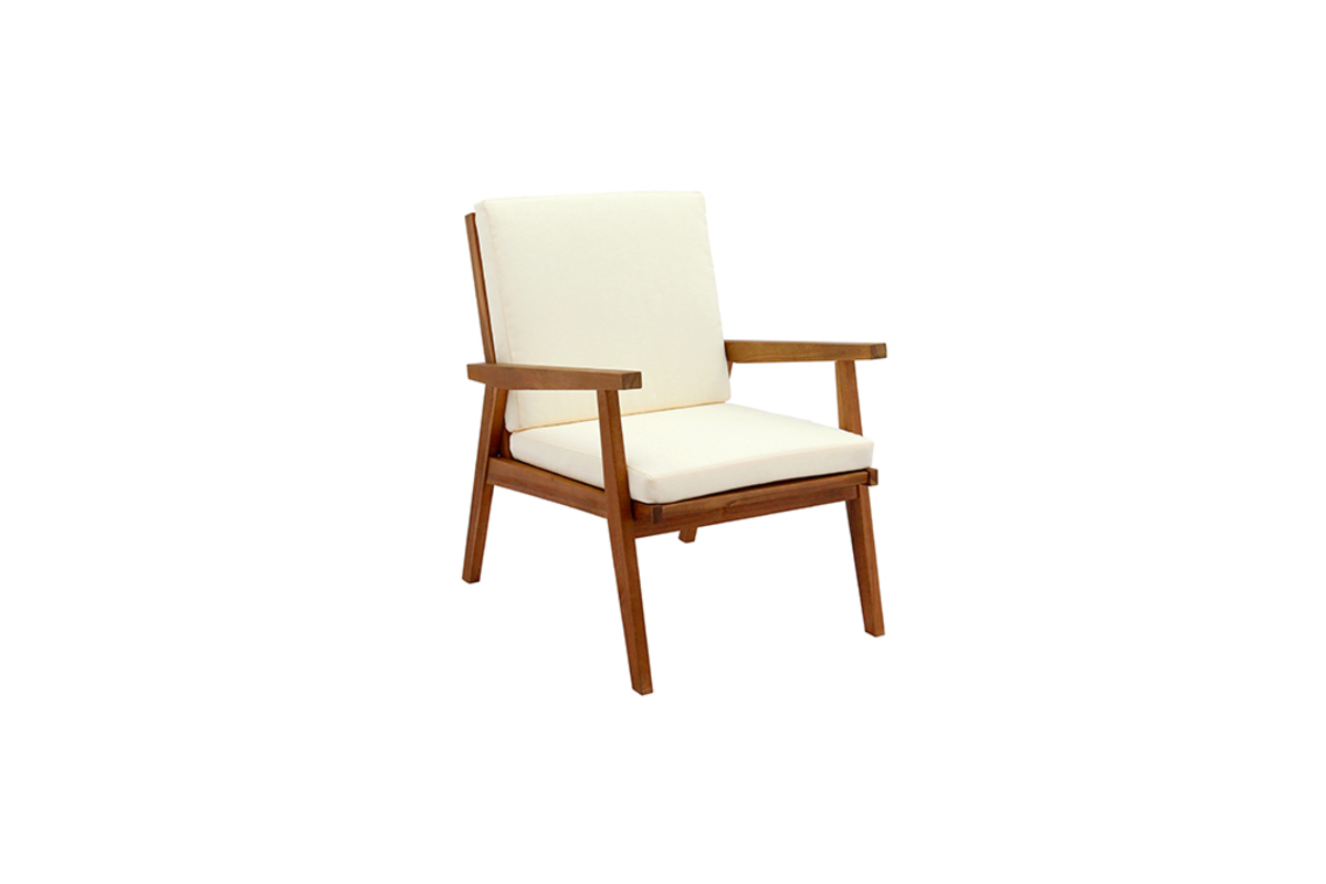 Conjunto de jardn de acacia maciza con cojines beige TIAGA