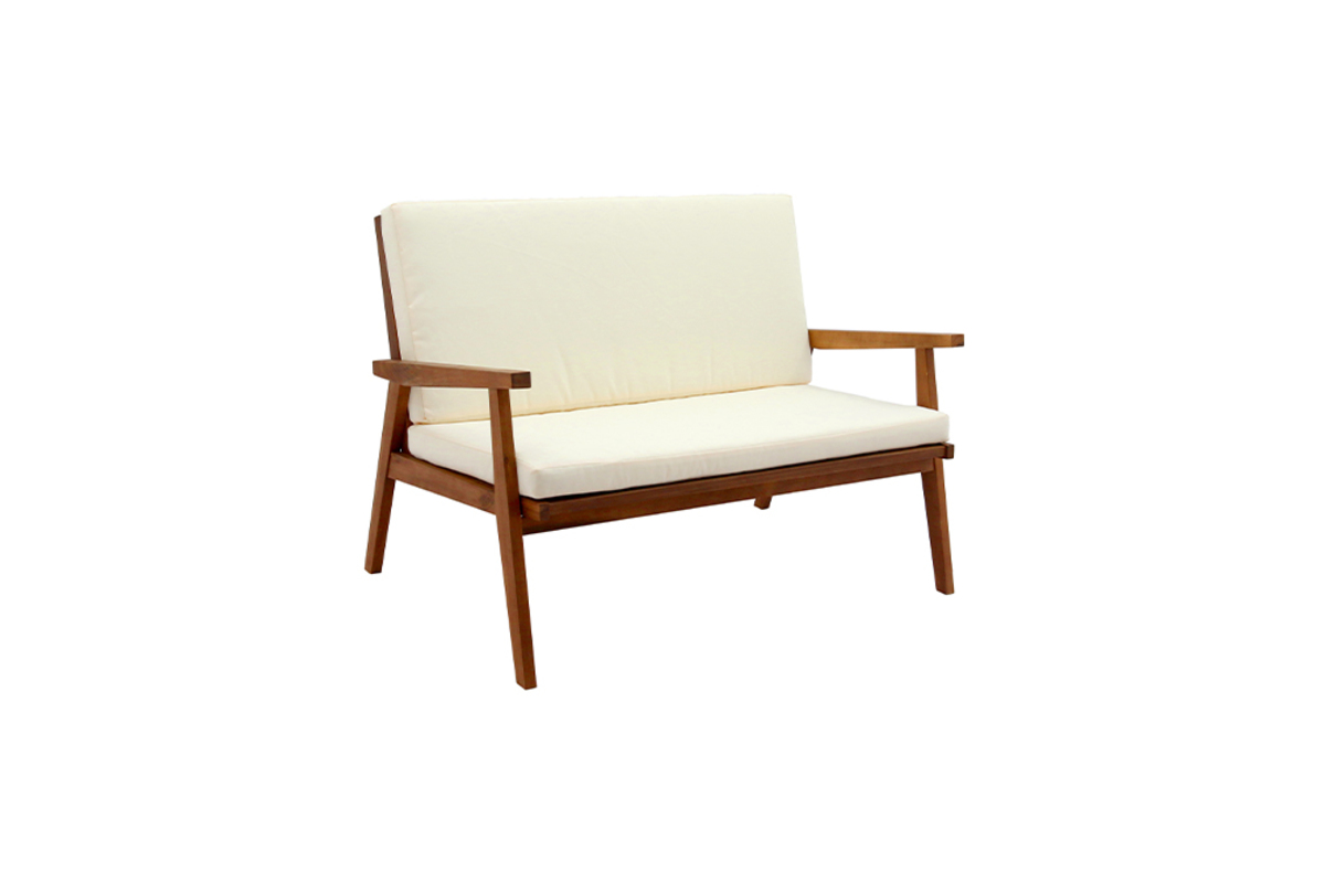 Conjunto de jardn de acacia maciza con cojines beige TIAGA
