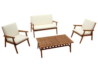Conjunto de jardín de acacia maciza con cojines beige TIAGA
