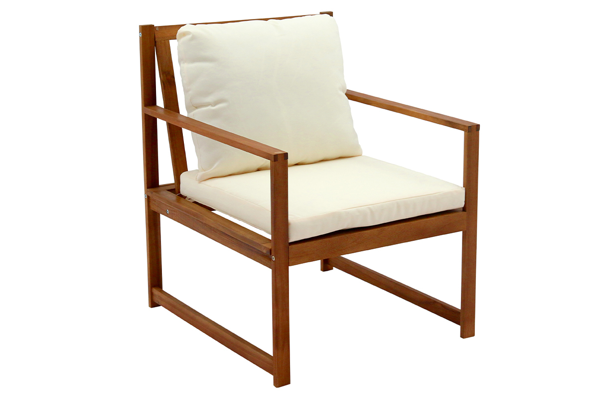 Conjunto de jardín de acacia maciza y tela beige COSTA
