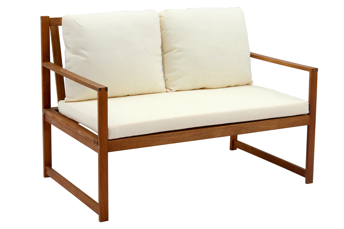 Conjunto de jardín de acacia maciza y tela beige COSTA