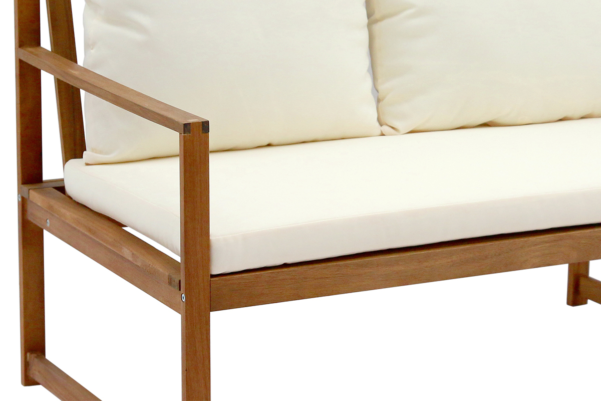 Conjunto de jardín de acacia maciza y tela beige COSTA