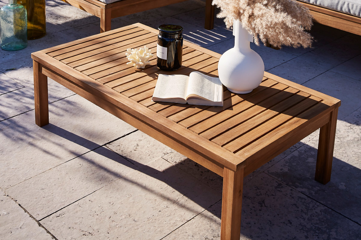 Conjunto de jardn esquinero de acacia maciza con cojines beige BELIZE