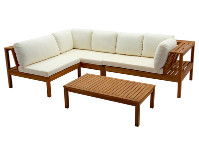 Conjunto de jardín esquinero de acacia maciza con cojines beige BELIZE
