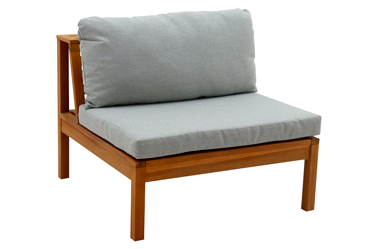 Conjunto de jardn esquinero de acacia maciza con cojines gris jaspeado BELIZE