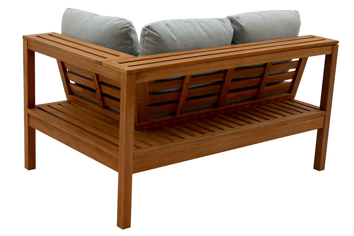 Conjunto de jardn esquinero de acacia maciza con cojines gris jaspeado BELIZE