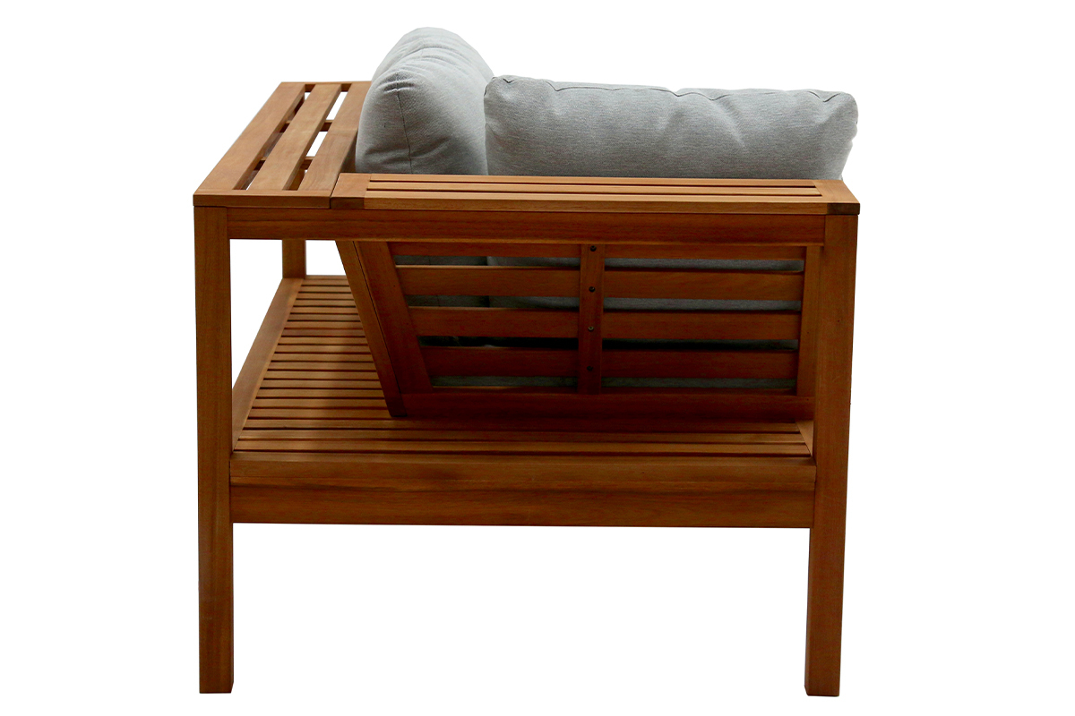 Conjunto de jardn esquinero de acacia maciza con cojines gris jaspeado BELIZE