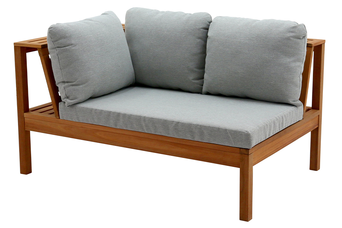 Conjunto de jardn esquinero de acacia maciza con cojines gris jaspeado BELIZE