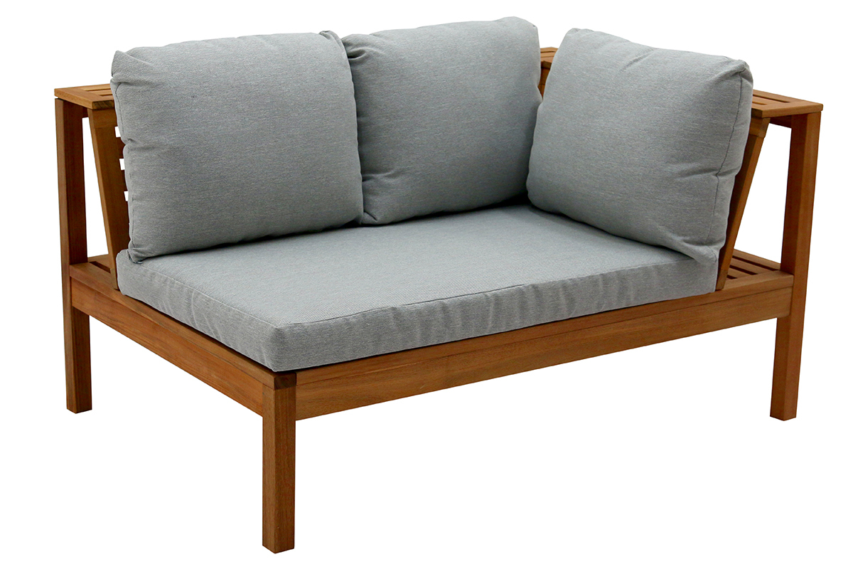 Conjunto de jardn esquinero de acacia maciza con cojines gris jaspeado BELIZE