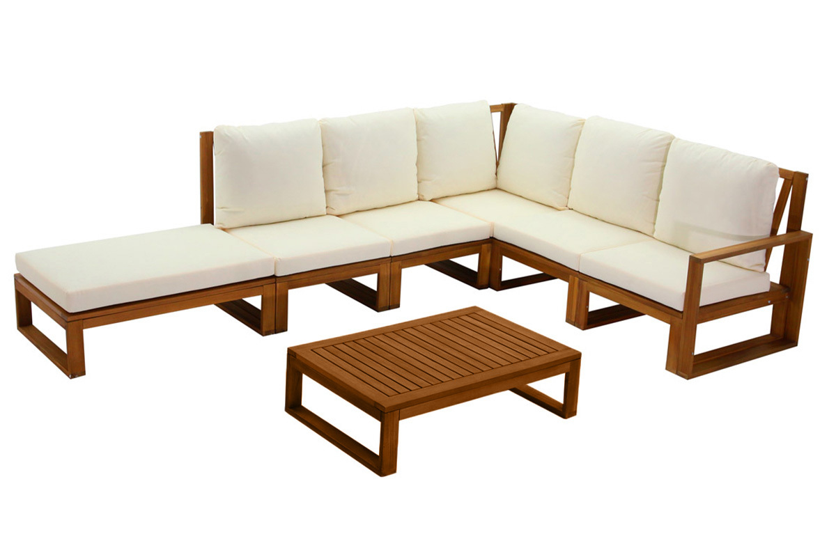 Conjunto de jardn esquinero de madera maciza 6-8 plazas con cojines desenfundables beige natural SALSA