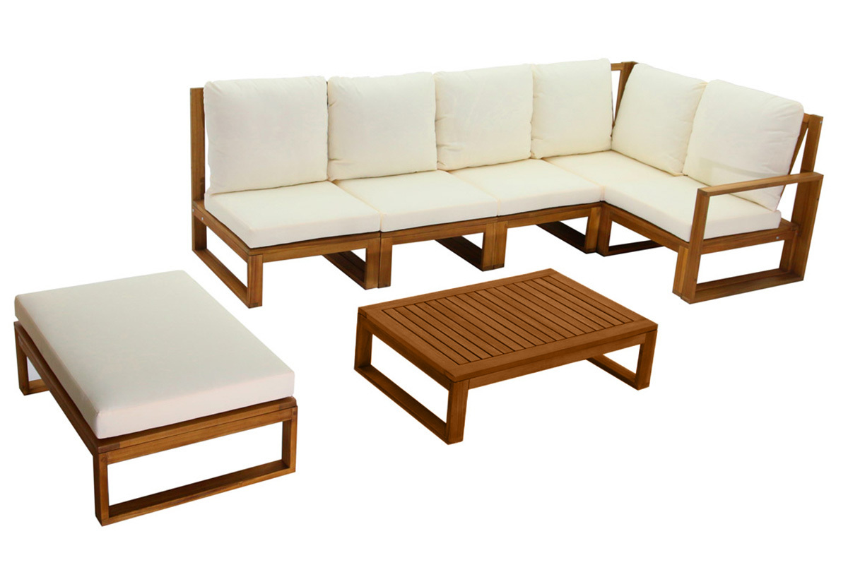 Conjunto de jardn esquinero de madera maciza 6-8 plazas con cojines desenfundables beige natural SALSA