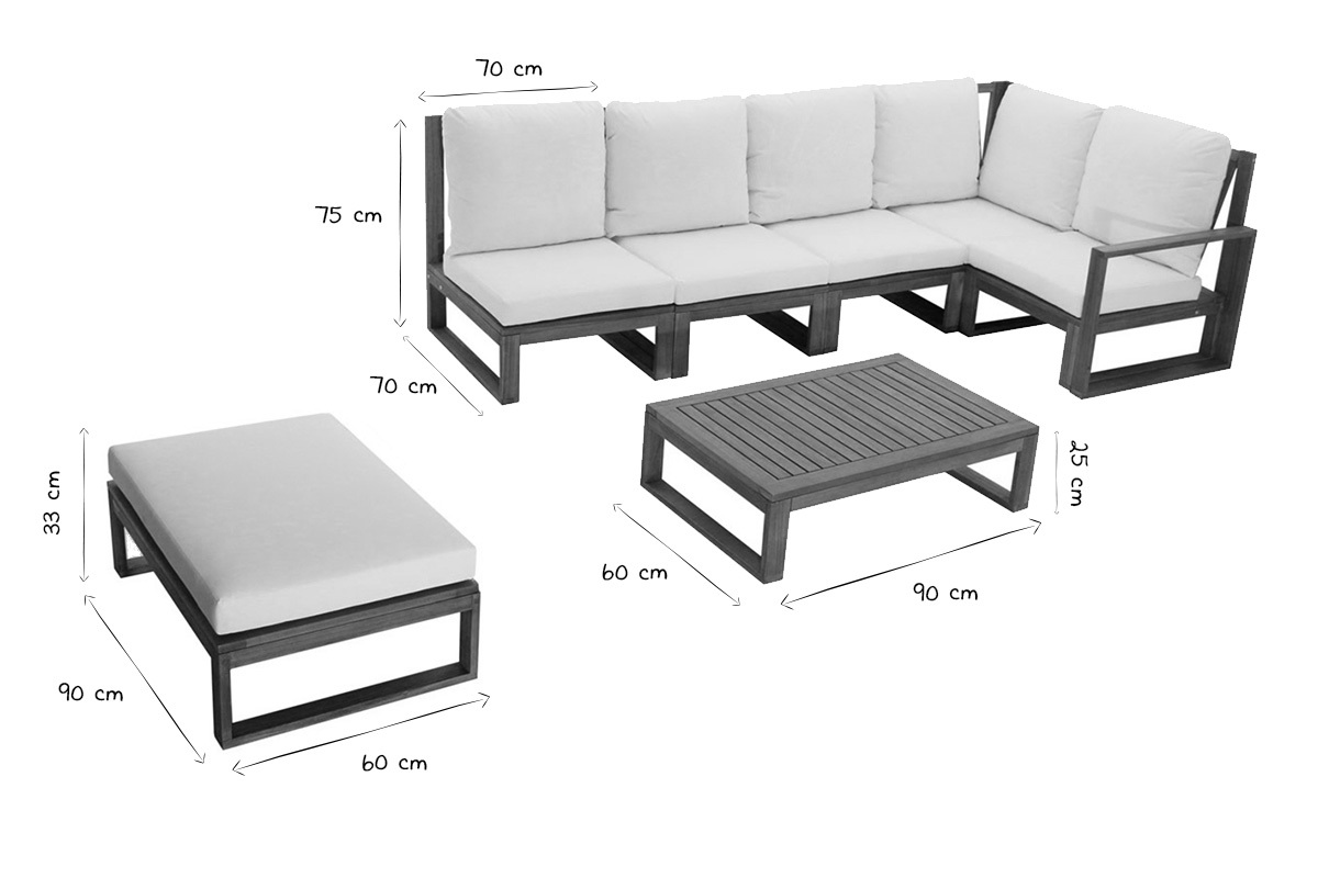 Conjunto de jardn esquinero de madera maciza 6-8 plazas con cojines desenfundables beige natural SALSA