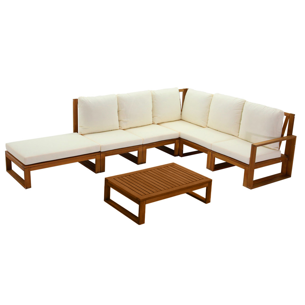 Conjunto de jardín esquinero de madera maciza 6-8 plazas con cojines desenfundables beige natural SALSA