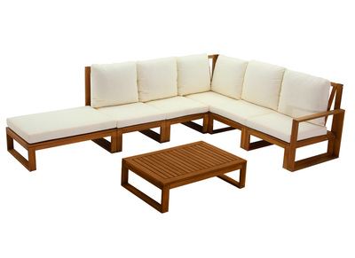 Conjunto de jardín esquinero de madera maciza 6-8 plazas con cojines desenfundables beige natural SALSA