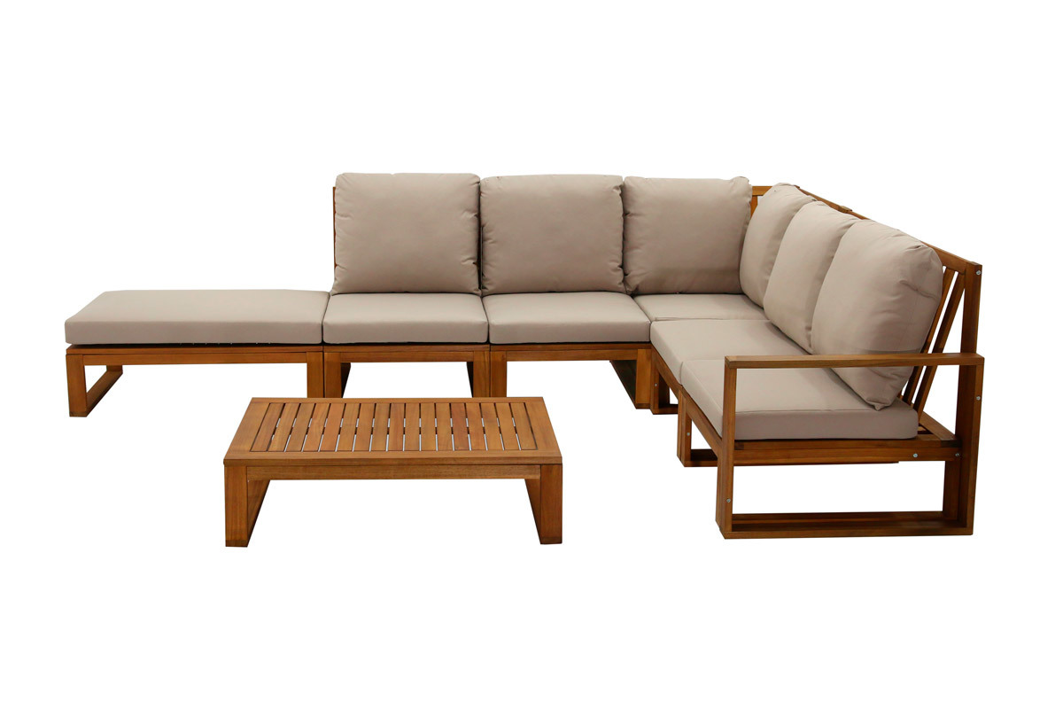 Conjunto de jardn esquinero de madera maciza 6-8 plazas con cojines desenfundables color topo natural SALSA