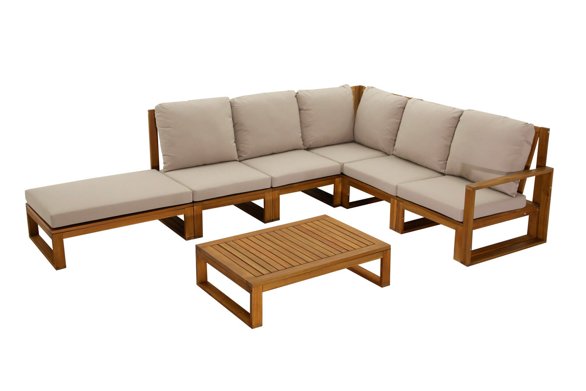 Conjunto de jardn esquinero de madera maciza 6-8 plazas con cojines desenfundables color topo natural SALSA