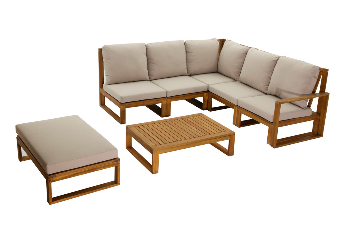 Conjunto de jardn esquinero de madera maciza 6-8 plazas con cojines desenfundables color topo natural SALSA