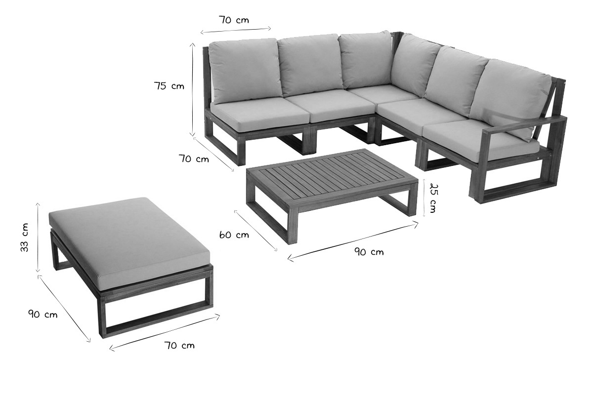 Conjunto de jardn esquinero de madera maciza 6-8 plazas con cojines desenfundables color topo natural SALSA