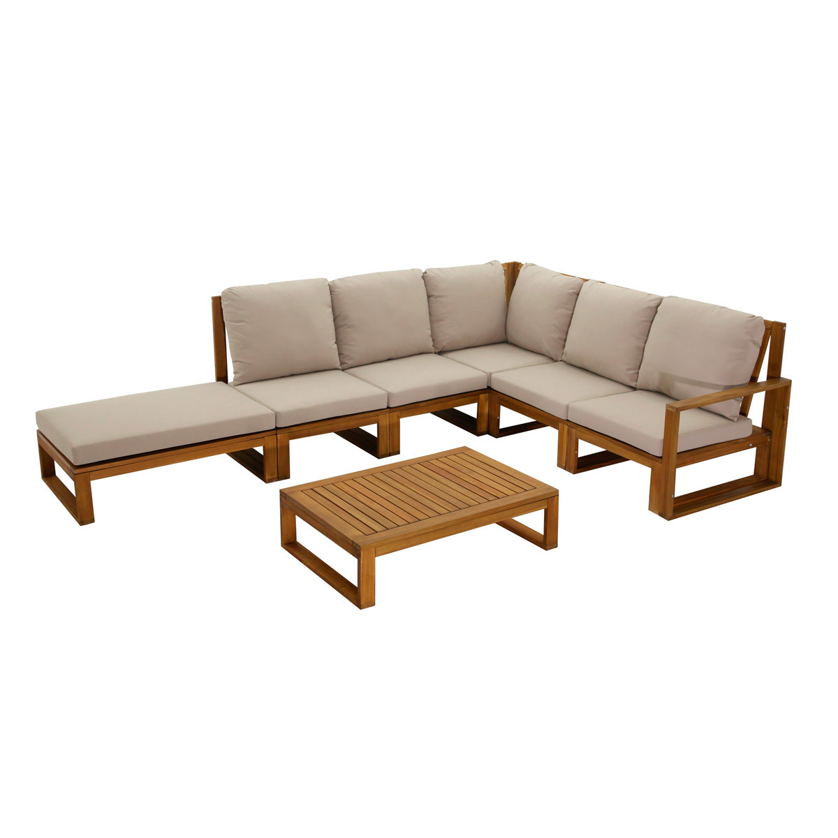 Conjunto de jardín esquinero de madera maciza 6-8 plazas con cojines desenfundables color topo natural SALSA