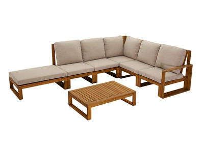 Conjunto de jardín esquinero de madera maciza 6-8 plazas con cojines desenfundables color topo natural SALSA