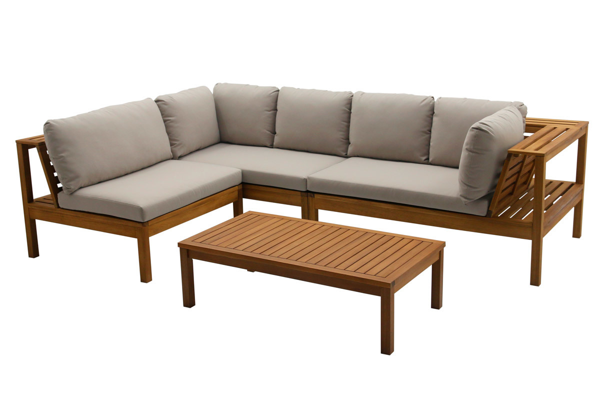 Conjunto de jardn esquinero de madera maciza con cojines de color topo desenfundables BELIZE