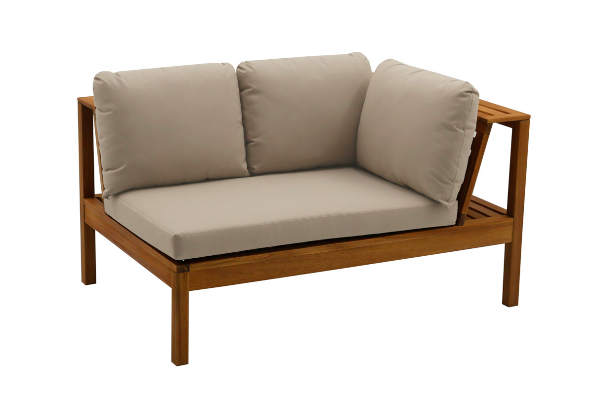 Conjunto de jardn esquinero de madera maciza con cojines de color topo desenfundables BELIZE