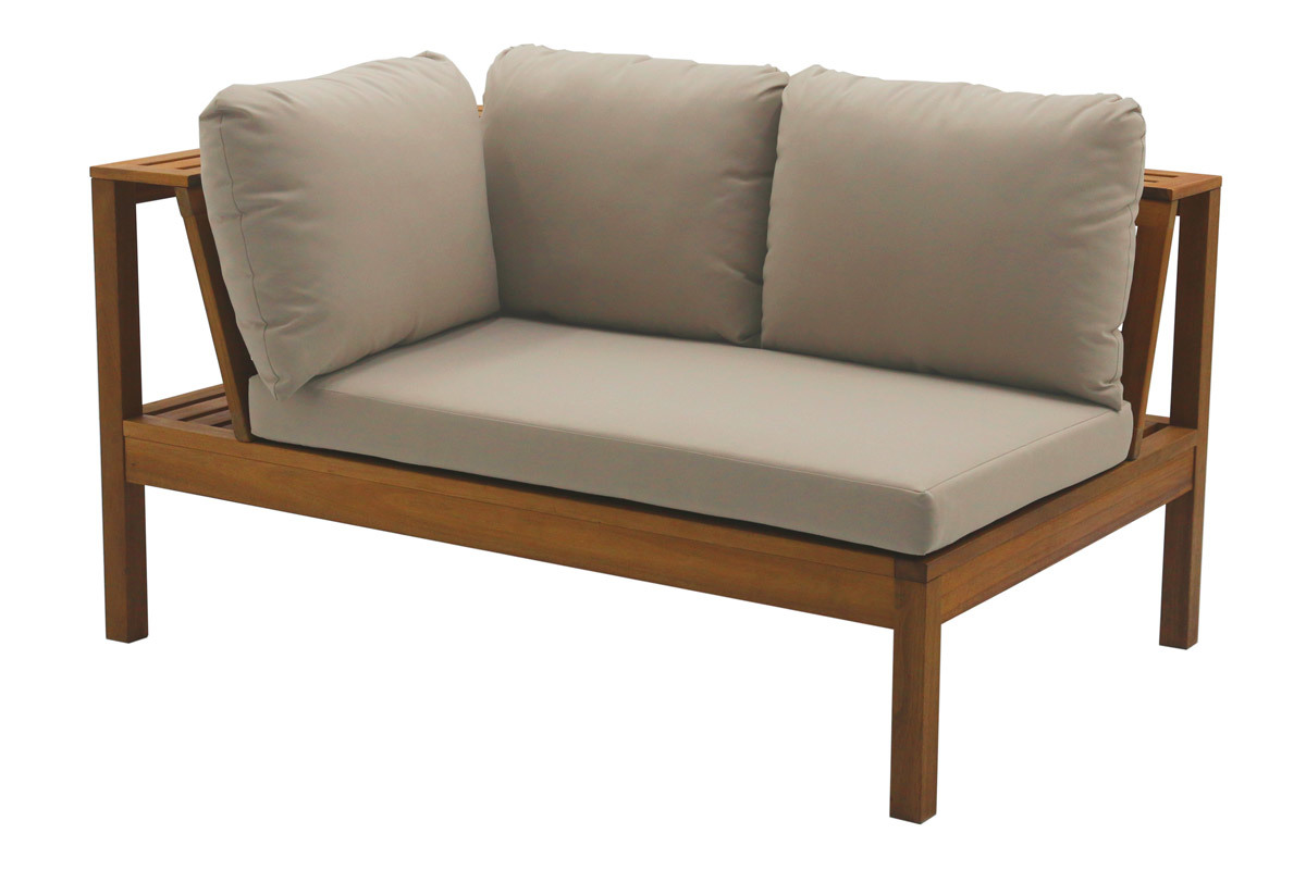 Conjunto de jardn esquinero de madera maciza con cojines de color topo desenfundables BELIZE