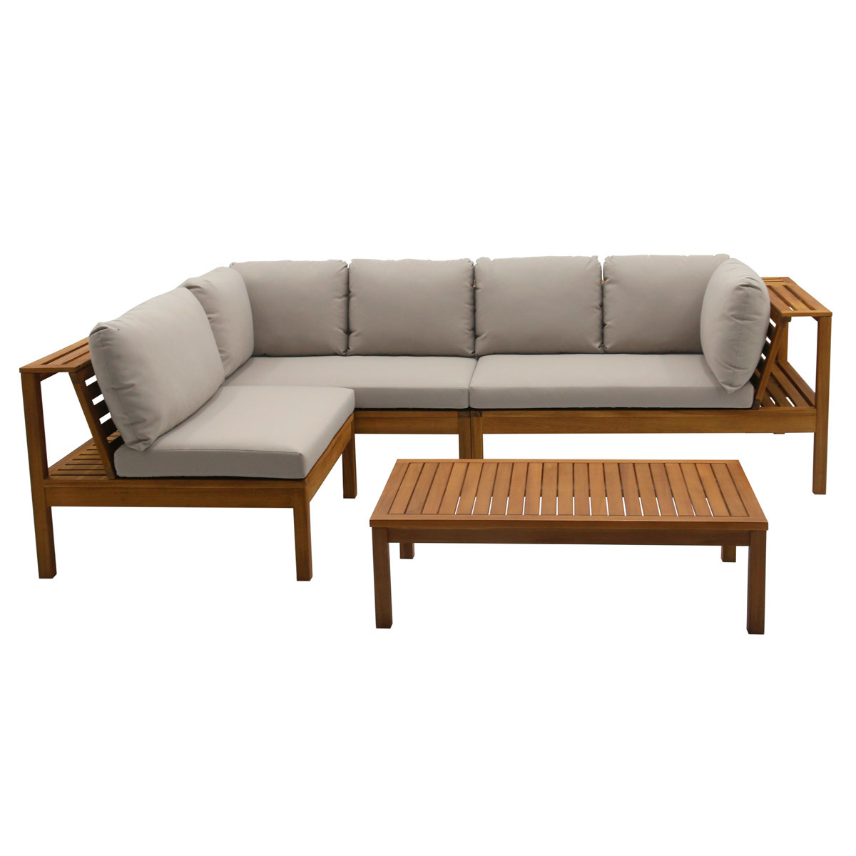 Conjunto de jardín esquinero de madera maciza con cojines de color topo desenfundables BELIZE