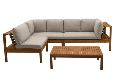 Conjunto de jardín esquinero de madera maciza con cojines de color topo desenfundables BELIZE