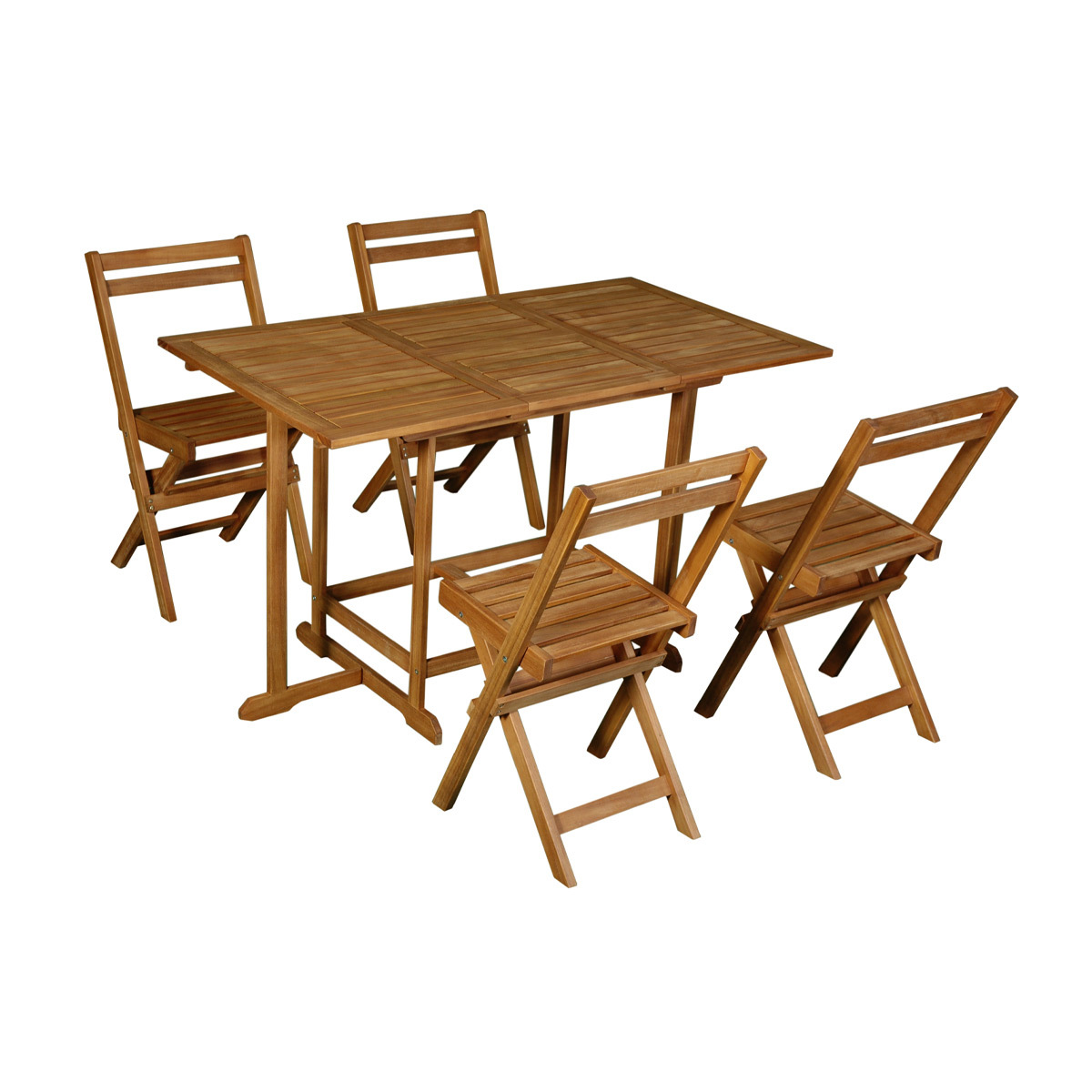 Conjunto de mesa extensible con almacenaje y 4 sillas plegables de madera maciza CARMEN