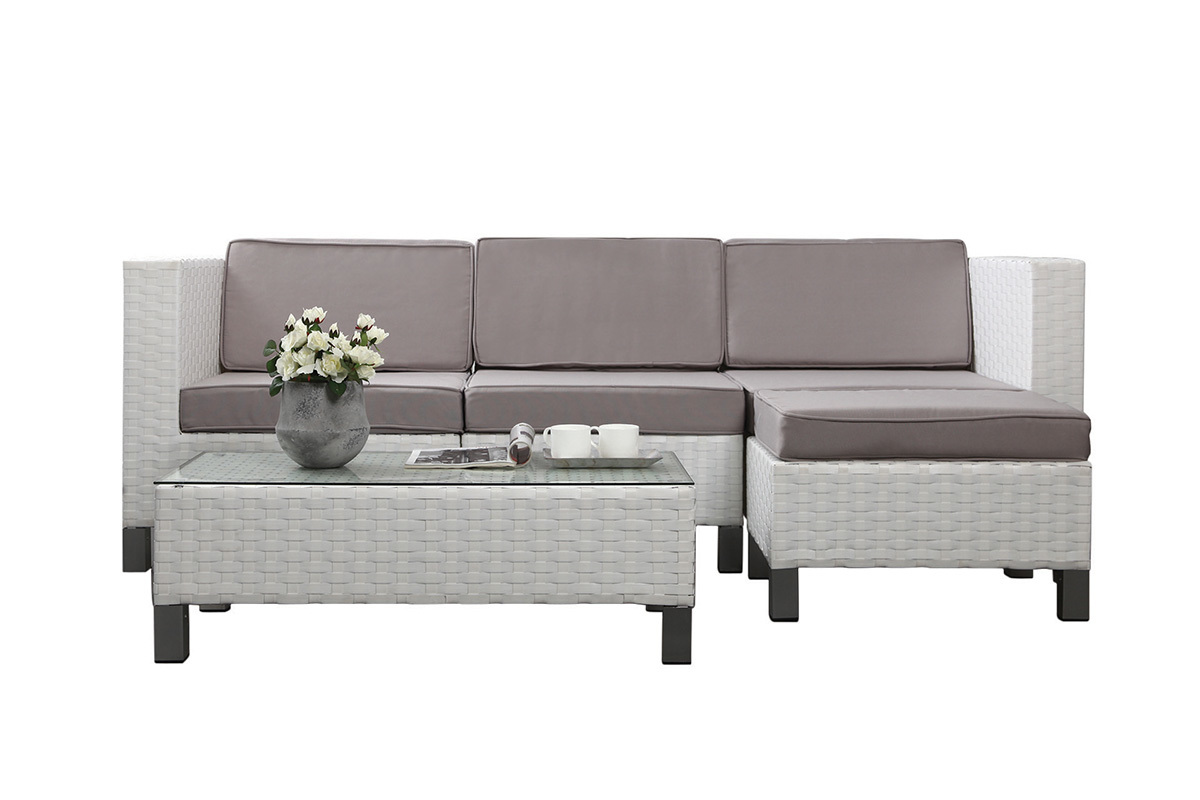 Conjunto HAWAI- 2 sillones esquineros y 1 silln central, 1 mesa de saln y 1 puf