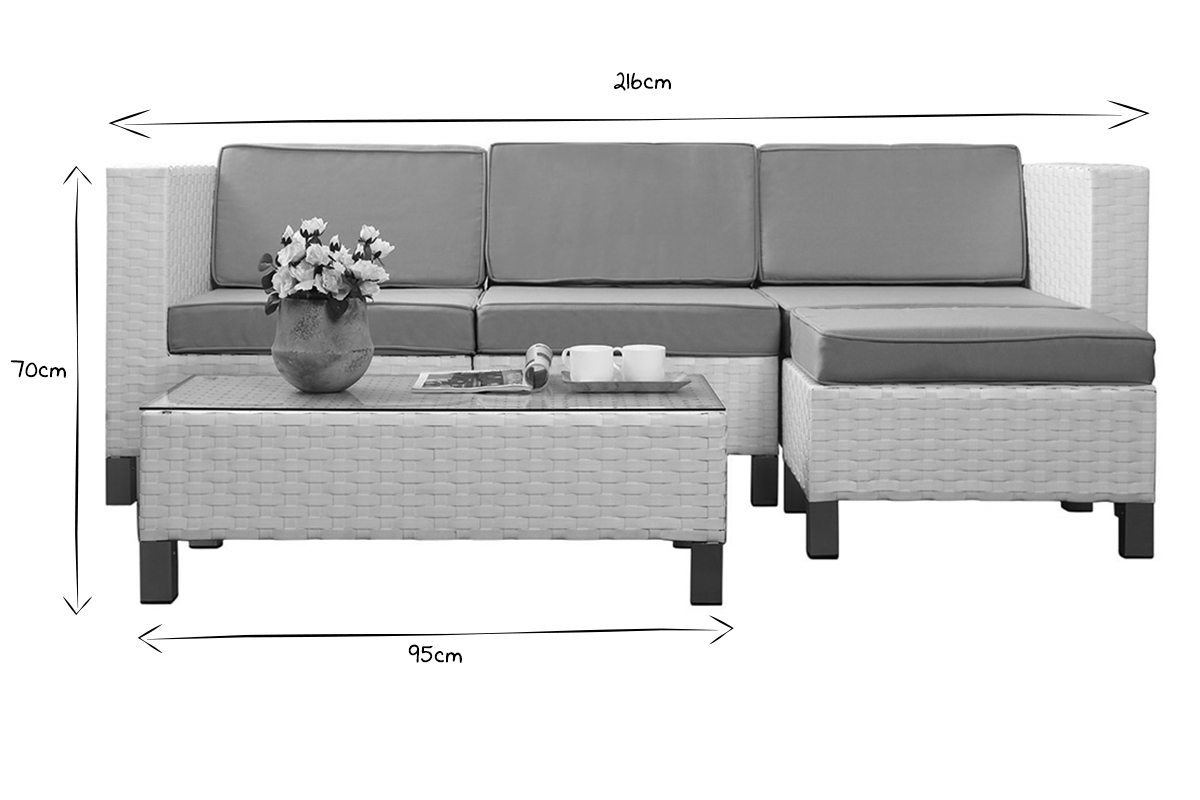 Conjunto HAWAI- 2 sillones esquineros y 1 silln central, 1 mesa de saln y 1 puf