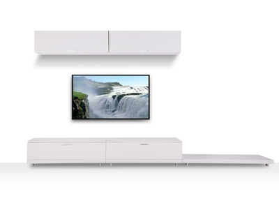 Conjunto mural TV diseño blanco brillante ODEON - Conjunto mural TV diseño blanco brillante ODEON