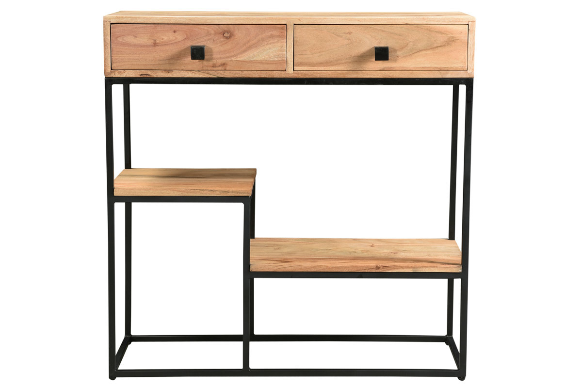 Consola 2 cajones en acacia y metal L80 cm GRENELLE